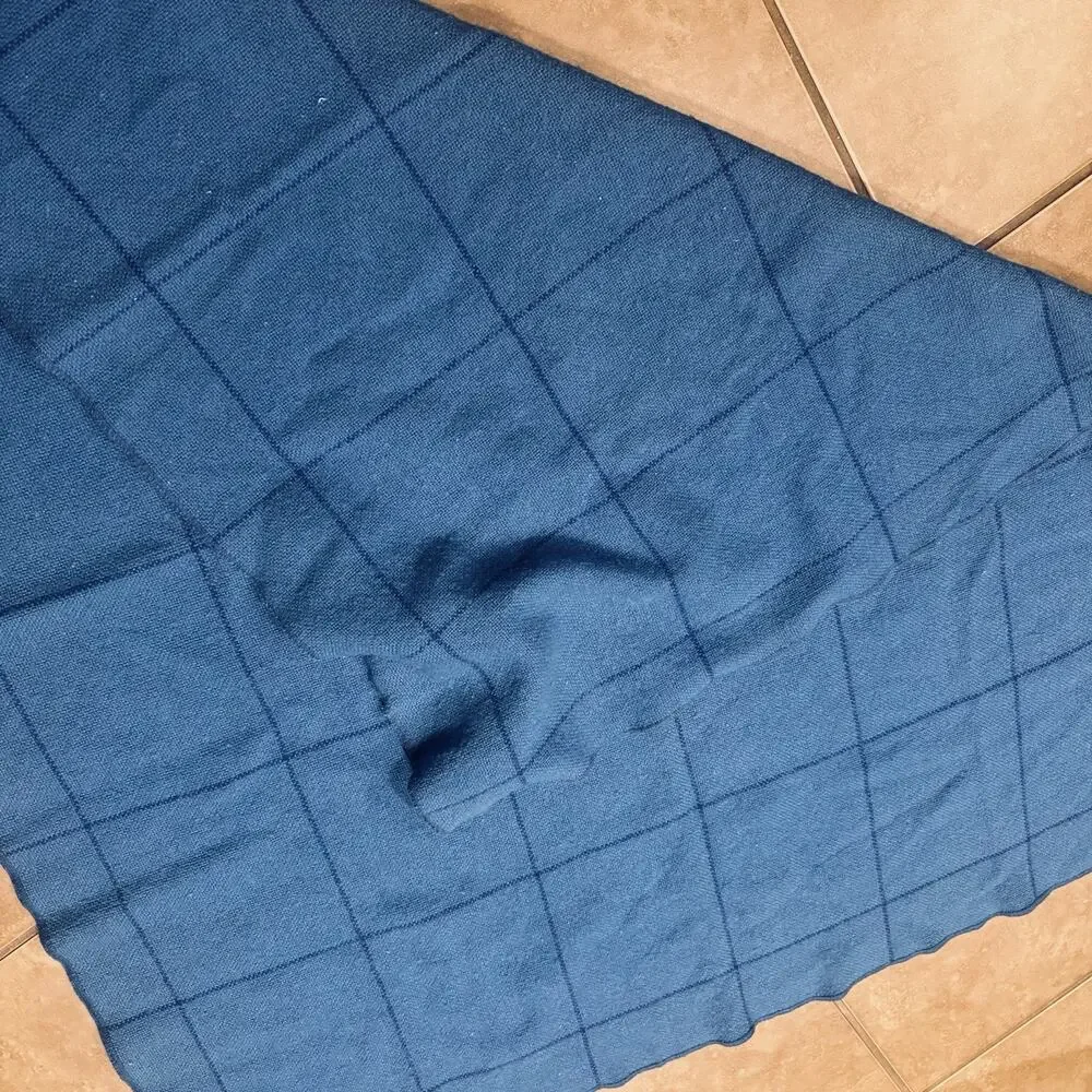 Vintage Faribo Wool blend Blanket Blue check Faribault Minnesota USA 47”x40”